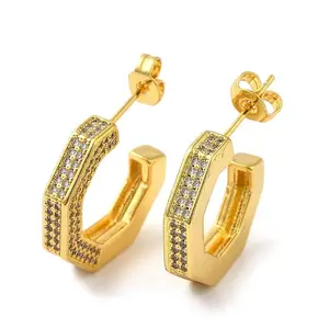 Brass Micro Pave Clear Cubic Zirconia Stud Earrings for Women