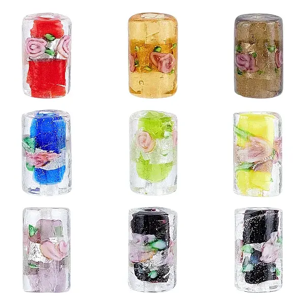 36Pcs 9 Colors Handmade Silver Foil Lampwork Beads