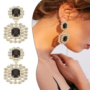 Alloy Rhinestone Dangle Stud Earrings for Women