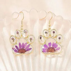 Alloy & Dried Flower Dangle Earrings