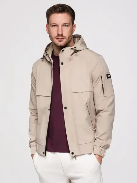 Ombre Functional men's transitional jacket with hood - beige