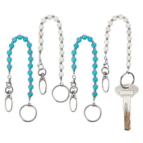 4Pcs 2 Style Synthetic Turquoise & Magnesite Keychain