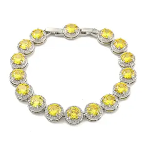 Flat Round Glass Link Chain Bracelets