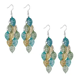 2 Pairs 430 Stainless Steel Leaf Dangle Earrings