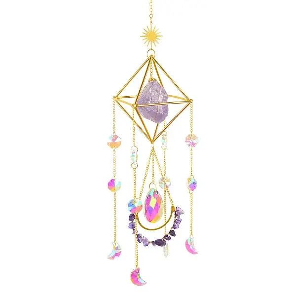 Geometric Natural Raw Amethyst Suncatchers
