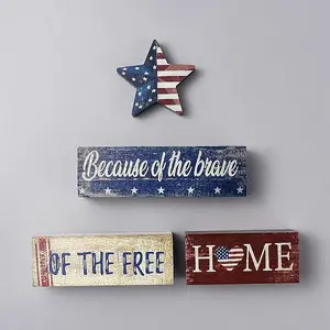 4Pcs Independence Day Wood Rectangle & Star Display Decorations