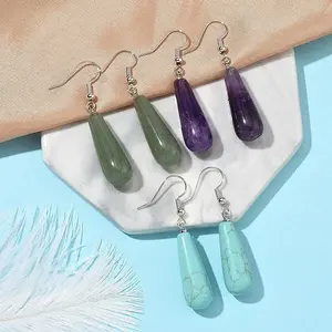 3 Pairs 3 Style Brass Teardrop Dangle Earrings