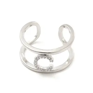 Clear Cubic Zirconia Initial Letter Open Cuff Ring