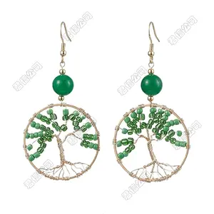 Glass Seed Beaded & Dyed Natural Malaysia Jade Dangle Earrings