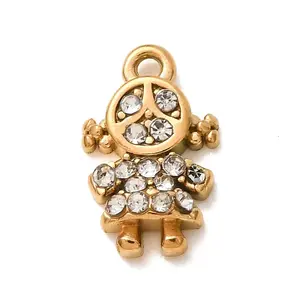 304 Stainless Steel Micro Pave Clear Cubic Zirconia Charms