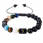 10MM Natural Black Obsidian Alphabet Beaded Braided Bracelets