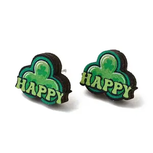 Saint Patrick's Day Green Wood Stud Earrings