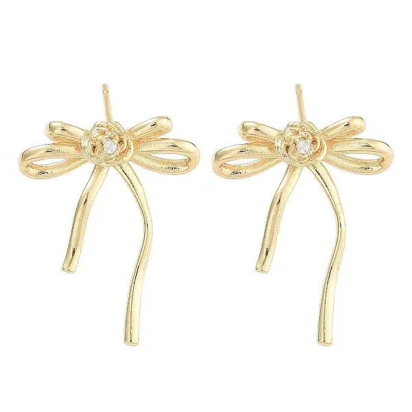 Bowknot Brass Pave Clear Cubic Zirconia Stud Earrings for Women