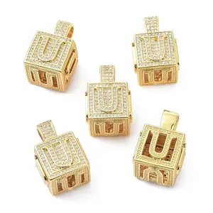 Alphabet Brass Micro Pave Clear Cubic Zirconia Pendants