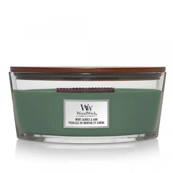 WoodWick Vonná svíčka loď Mint Leaves & Oak 453,6 g