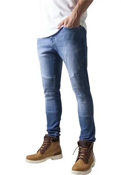 Slim Fit Biker Jeans Blue Washed