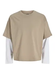 JACK & JONES Tričko 'JCOBIARRITZ'  svetlohnedá / biela
