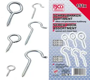 BGS technic Šroubovací háčky (vruty) + očka BGS108136  v PVC kazetě. (Sada 151 dílů) (BGS108136)