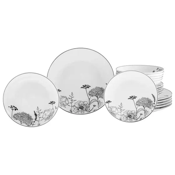 Creatable JÍDELNÍ SOUPRAVA Luna Black flower 18dílné