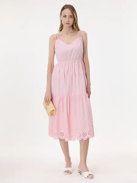Světle růžové strappy midi šaty s vyšíváním ORSAY