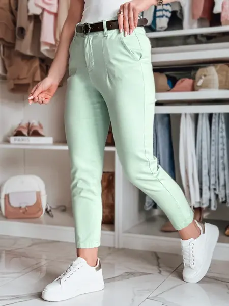 Dámské slim fit kalhoty s páskem, mátové