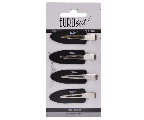 Sponky do vlasů s podložkami Eurostil Professional - 6 cm, černé, 4 ks (06388)