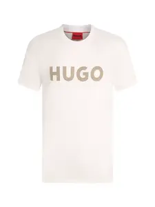 HUGO Tričko 'Dulivio'  tmavobéžová / biela