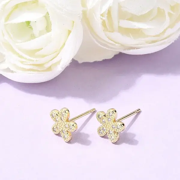 Valentine's Day Brass Micro Pave Clear Cubic Zirconia Stud Earrings