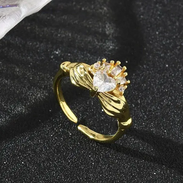Brass Pave Cubic Zirconia Cuff Open Rings
