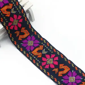 Flat Ethnic Style Embroidery Polyester Ribbons