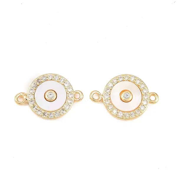 Brass Micro Pave Clear Cubic Zirconia & Natural Shell Links