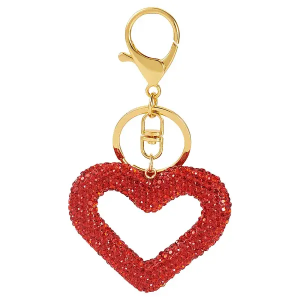 Handmade Polymer Clay Rhinestone Hollow Heart Keychains