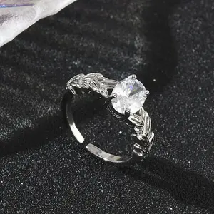 Brass Pave Clear Single Cubic Zirconia Cuff Open Rings