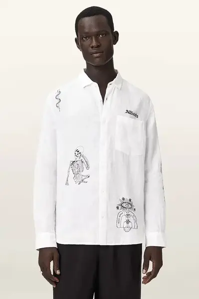 AllSaints košile pánská lněná TERROR