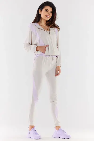 Awama Woman's Sweatshirt A495 Beige/Violet