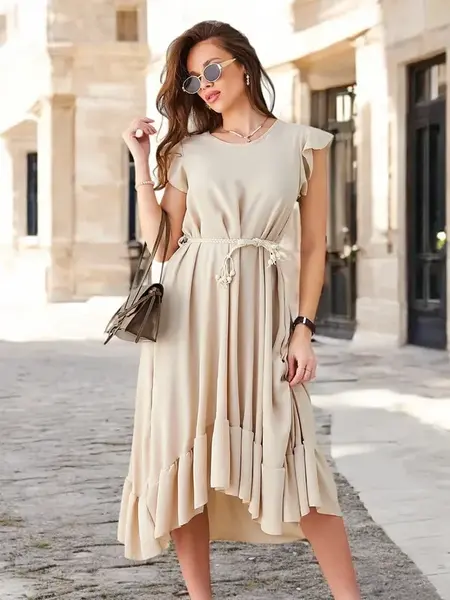 Resti Women's midi dress with ruffles and short sleeves