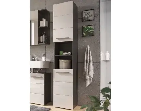 Vysoká kúpeľňová skrinka Gloss, antracit/biely lesk%