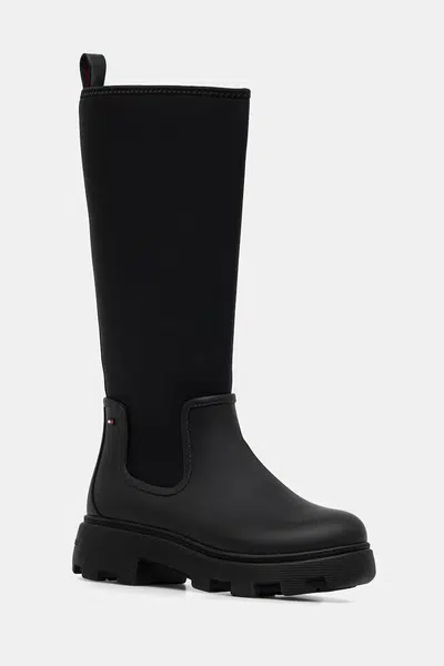 Gumáky Tommy Hilfiger FLAG LONG RAINBOOT WARM LINING čierna farba, FW0FW08973
