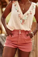 Short Denim Shorts with Elastic Waistband Indian Pink