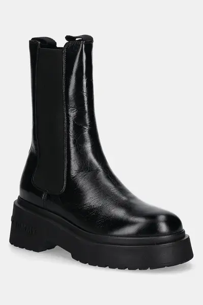 Kožené členkové topánky Tommy Jeans CHUNKY SHINY LEATHER CHELSEA