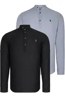 DOUBLE SET G783 DEWBERRY JUDGE COLLAR SHIRT-BLACK-GREY
