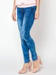 Jeans decorated with draping at the knees navy blue