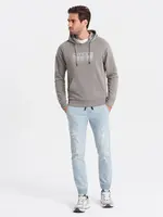 Ombre Men's JOGGER denim pants with rubbing - light blue