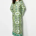 Trendyol Green Satin Surface Ethnic Patterned Evening Dress
