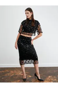 Koton Midi Sequined Sequin Skirt