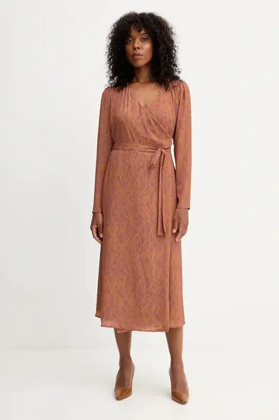 Šaty Silvian Heach HARGA hnědá barva, midi, GPA25415VE