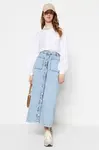Trendyol Light Blue Double Pocket Buttoned Front High Waist Maxi Denim Jeans Skirt