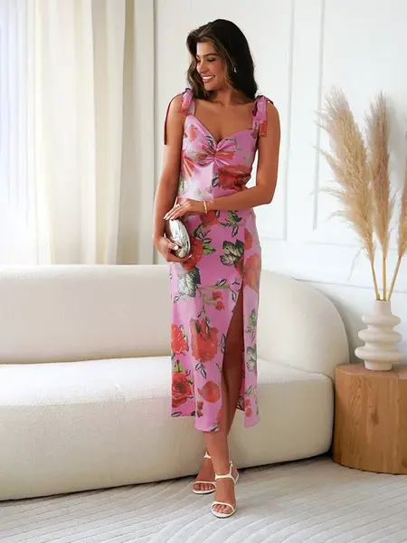 Edoti women's midi dress with sweetheart neckline and slim straps VIENA DL