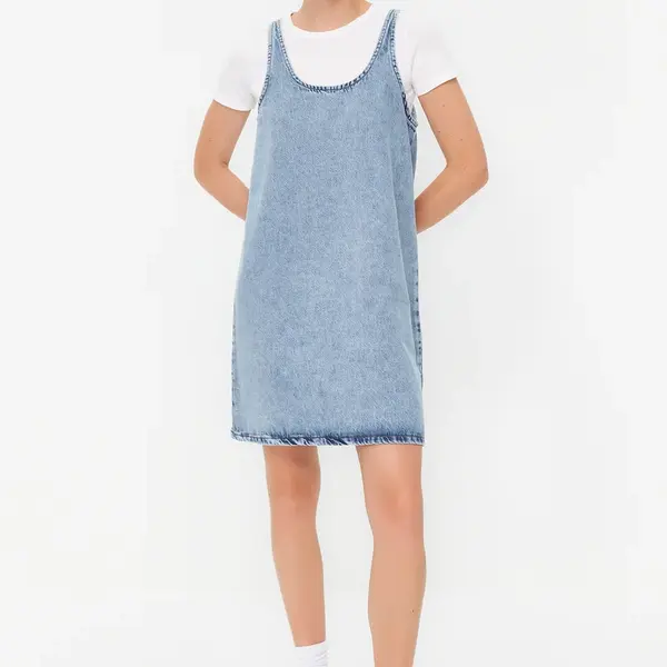 Trendyol Modré Oversize Mini Džínsové Šaty