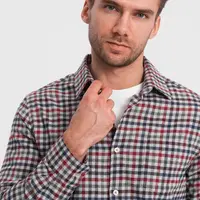 Ombre Men's checkered flannel shirt - navy blue and red